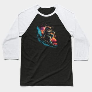 Cosmic Cat Surfer Baseball T-Shirt